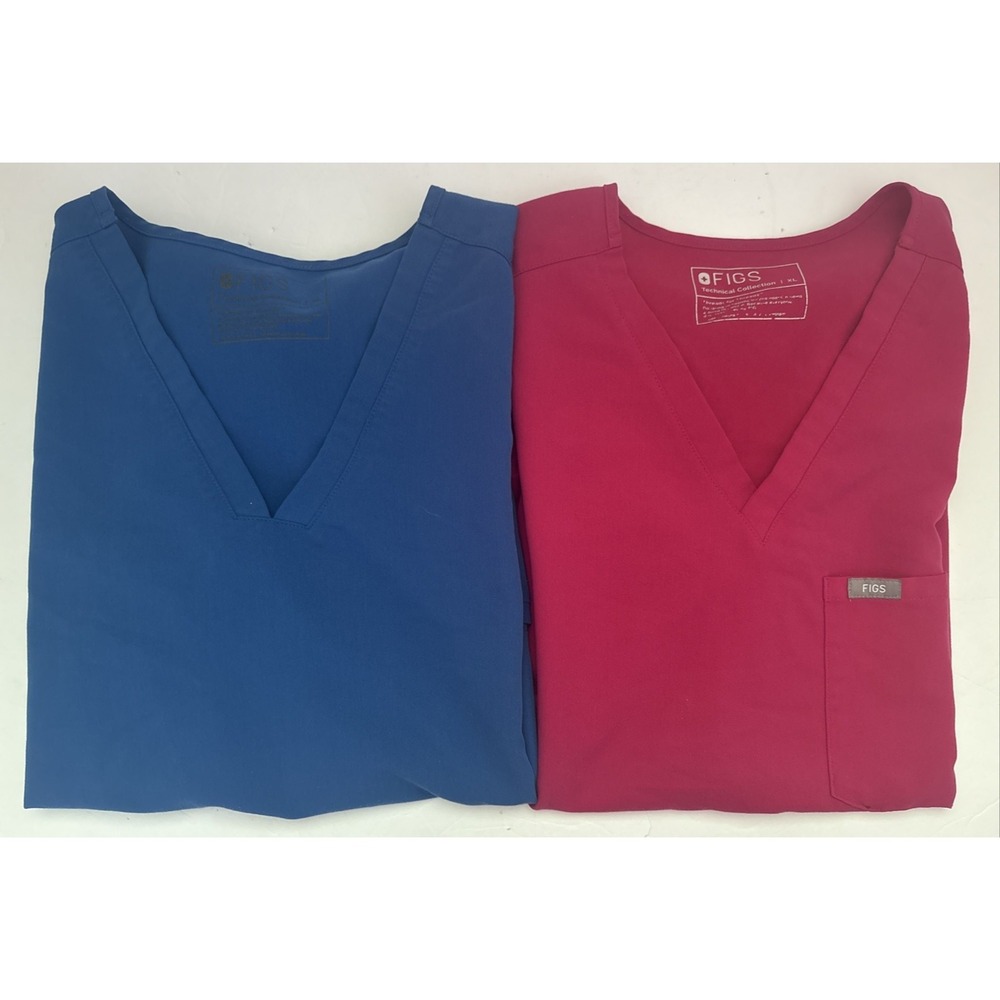 Lot of 2 Figs Scrub Top Technical Collection Nurse Casma CNA Medical Blue Sz XL